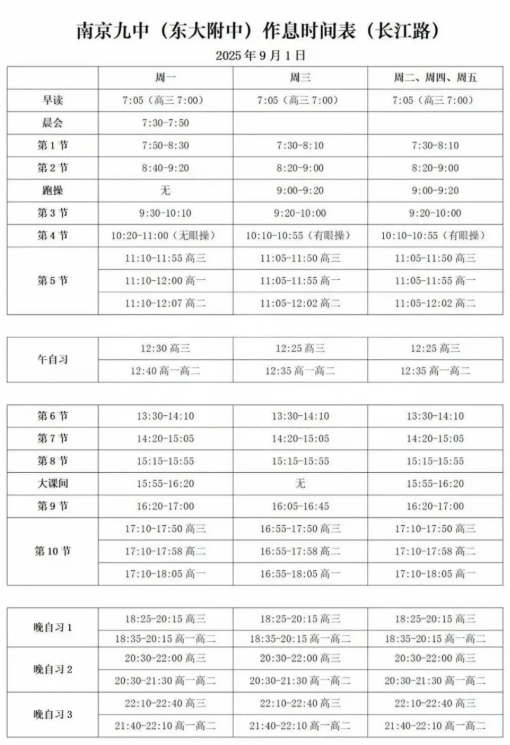 南外、附中、中华等南京多所热门高中最新作息时间表曝光！7.png