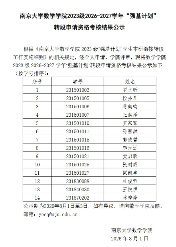 1786693209370340.png 南京大学2027年部分学院强基计划转段名单公示!.png